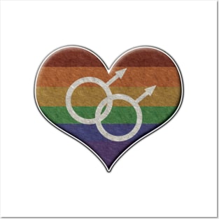 Large Gay Pride Rainbow Colored Heart with Male Gender Symbols Posters and Art